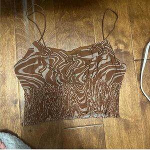 Brown Patterned Smocked Cami Top